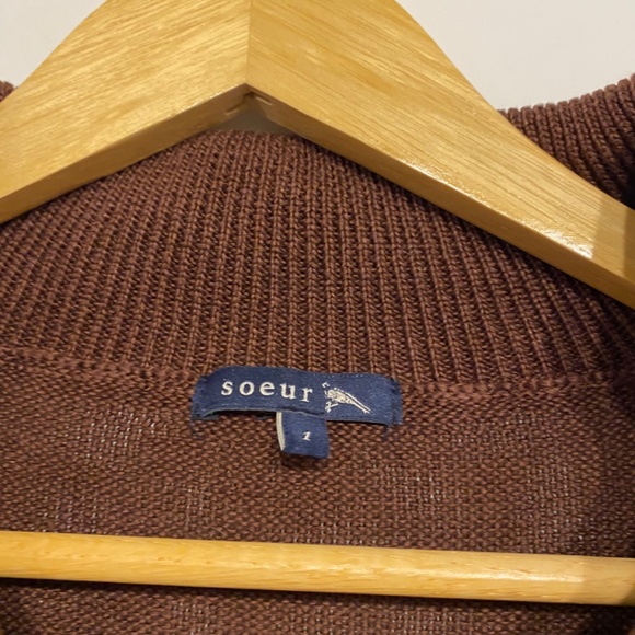 Soeur Tiloup Chocolate Brown Collared Cable Knit Old Money Short Sleeve Sweater - Picture 4 of 7